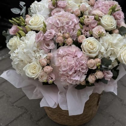 Pink /White Hydrangea, White Roses, Lisianthus,Spray Roses