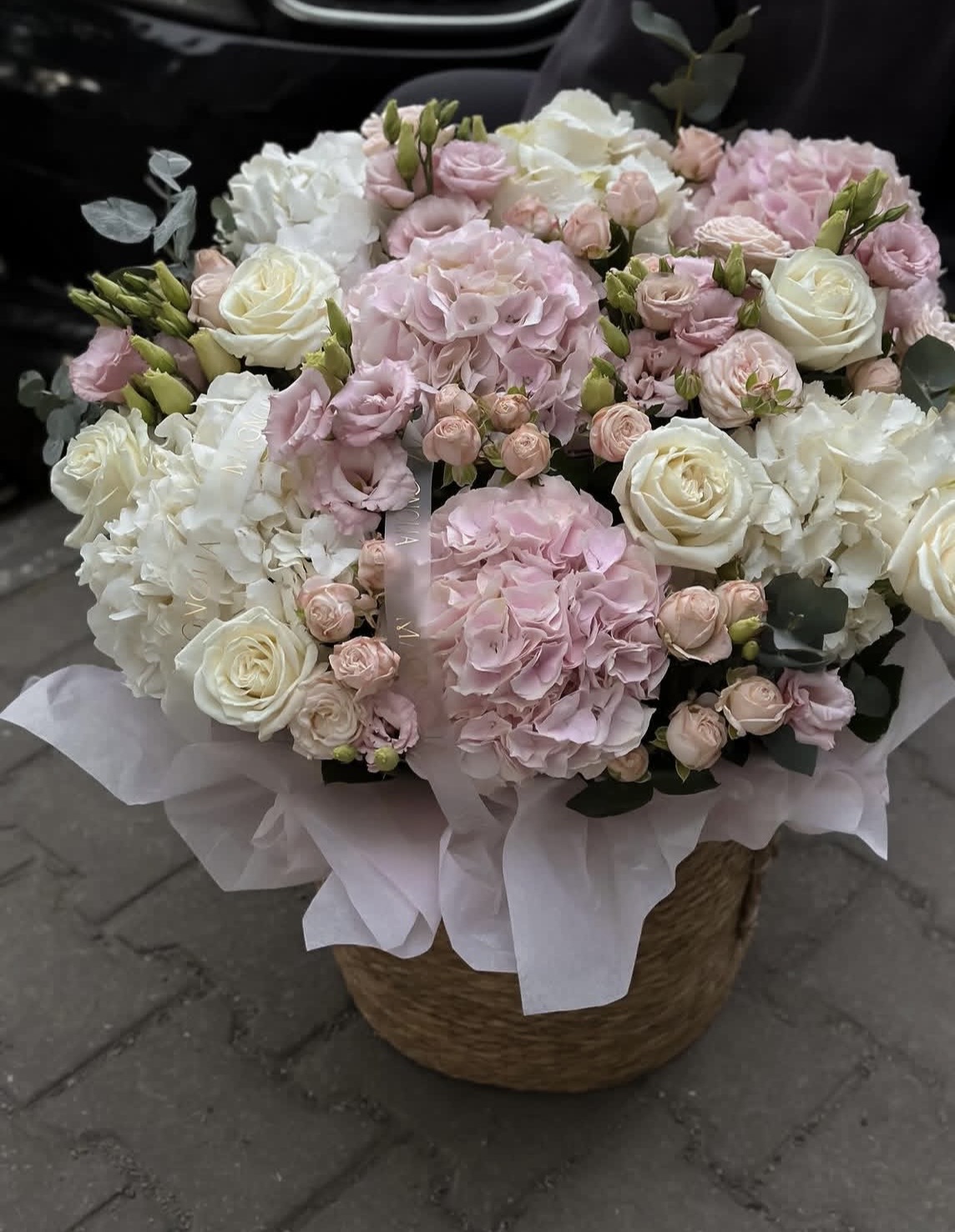 Pink /White Hydrangea, White Roses, Lisianthus,Spray Roses